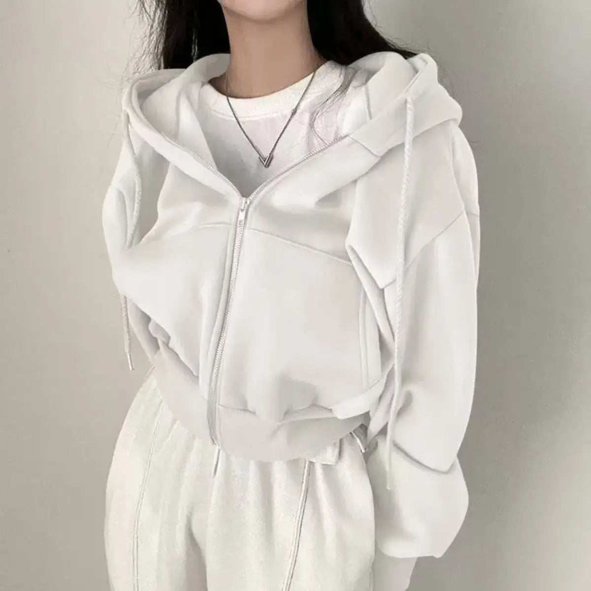 Hoodies Women Casual Streetwear Zip Up Sweatshirts Long Sleeve Jackets Harajuku Y2K Crop Tops Hood Shirt