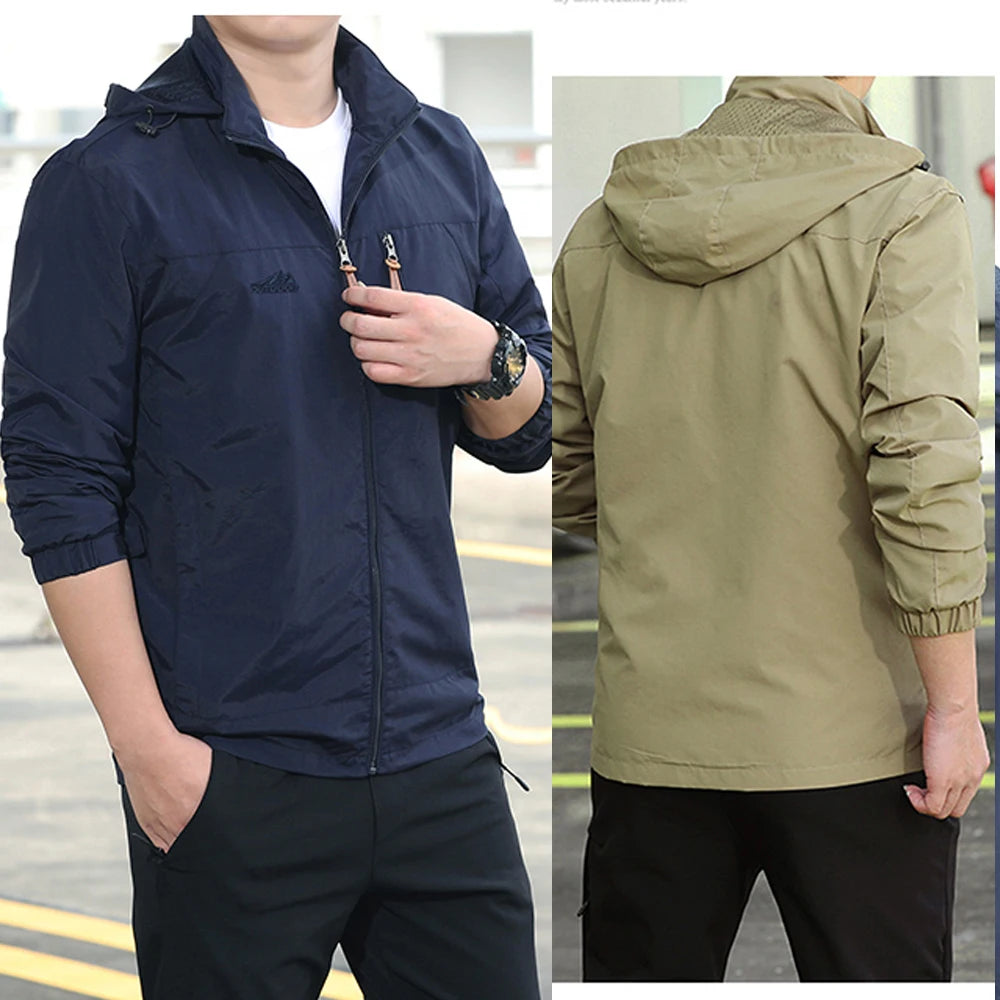 JUMPER Windbreaker Men Tactical Jacket Waterproof Outdoor Hooded Coat Sports Military European Size S-5XL Field Climbing Thin Outwear