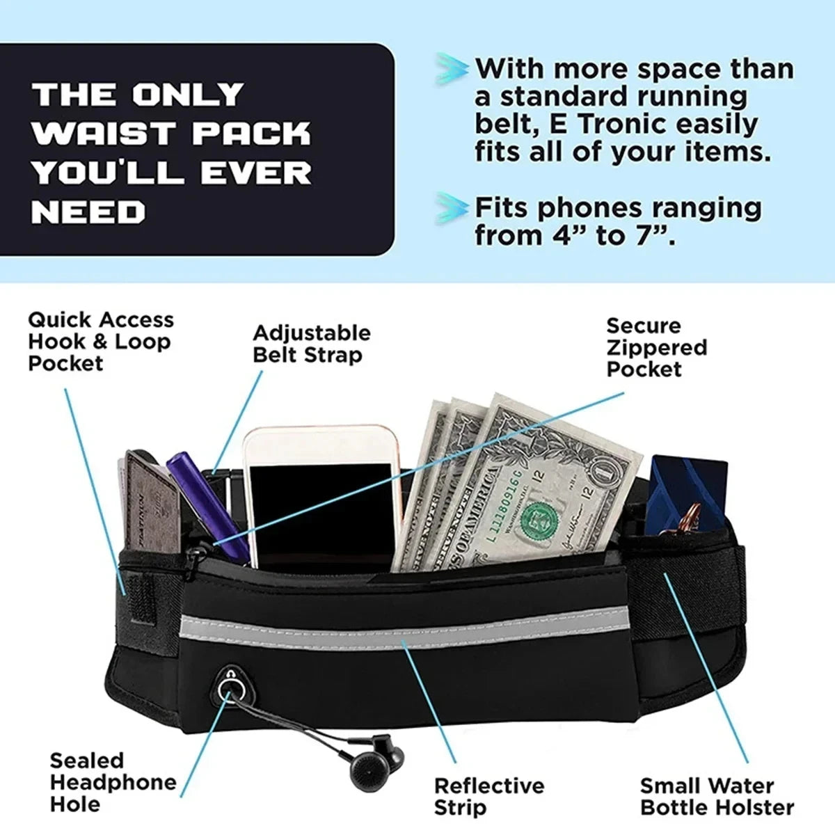 Dog Running Waist Leash Nylon Pet Leash with Waist Bag Retractable Elastic Belt Dog Traction Rope Reflective Belt Buckle