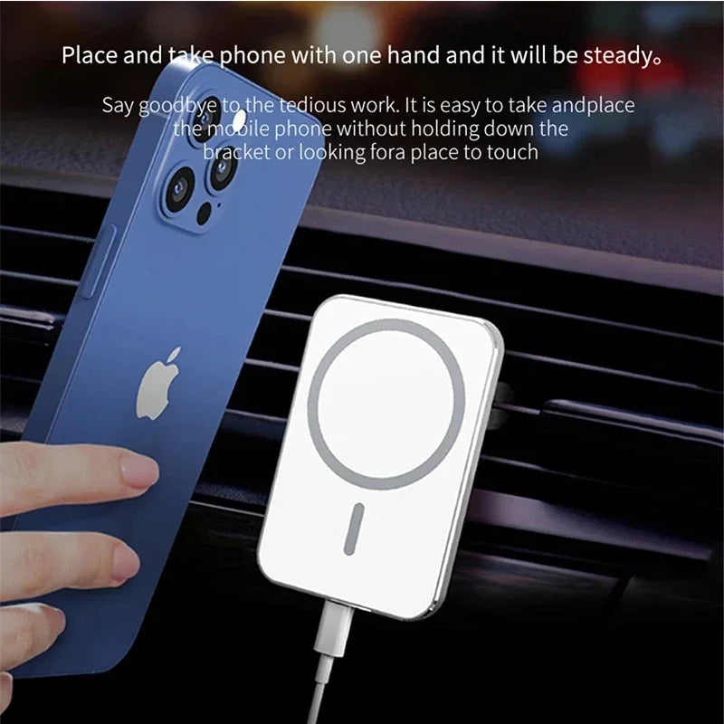 15W Magnetic Wireless Car Charger Air Vent Phone Holder Stand 15W Fast Charging Car Mount For iPhone 16 15 14 Plus 13 12 ProMax