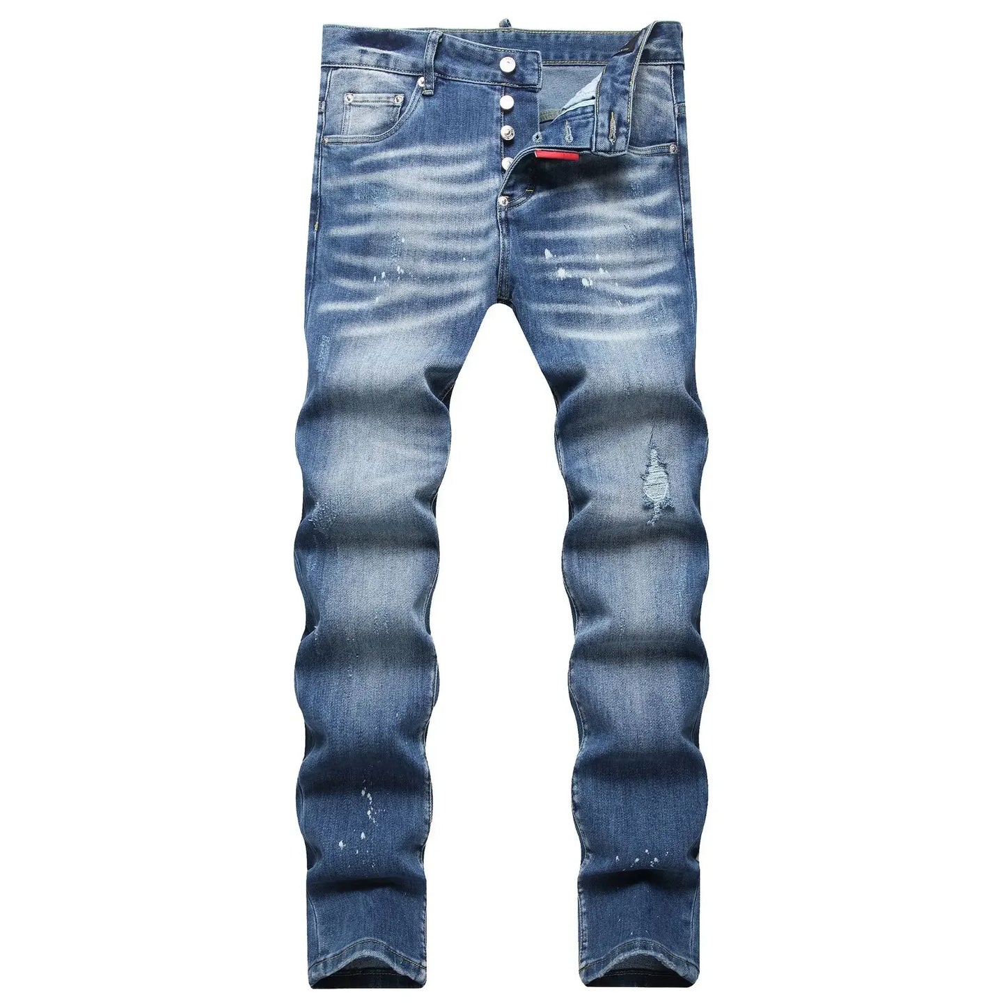 Men's Ripped Jeans Luxury Brand Light Blue Holes Long Trousers Quality Male Fashion Stretch Slim Pants Men Skinny Jeans