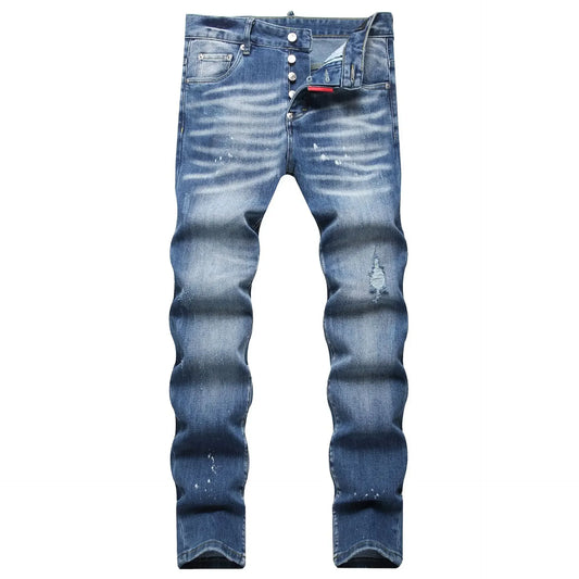 Men's Ripped Jeans Luxury Brand Light Blue Holes Long Trousers Quality Male Fashion Stretch Slim Pants Men Skinny Jeans