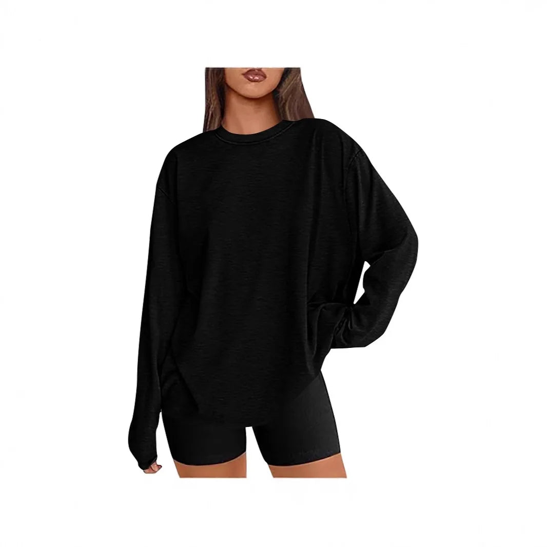 Long Sve T-irt Sle Women's Top Base irt Casual Loose Fit Polyester Long T-irt Crew Ne Polyester Fiber Summer T-S...