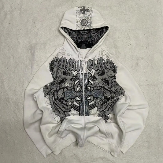 Hoodies Women American Y2K New Hip Hop Trend Zipper Hoodie Women Street Casual Loose Joker Vintage Sweatshirt Unisex Fleece Padded Warm Hoodie