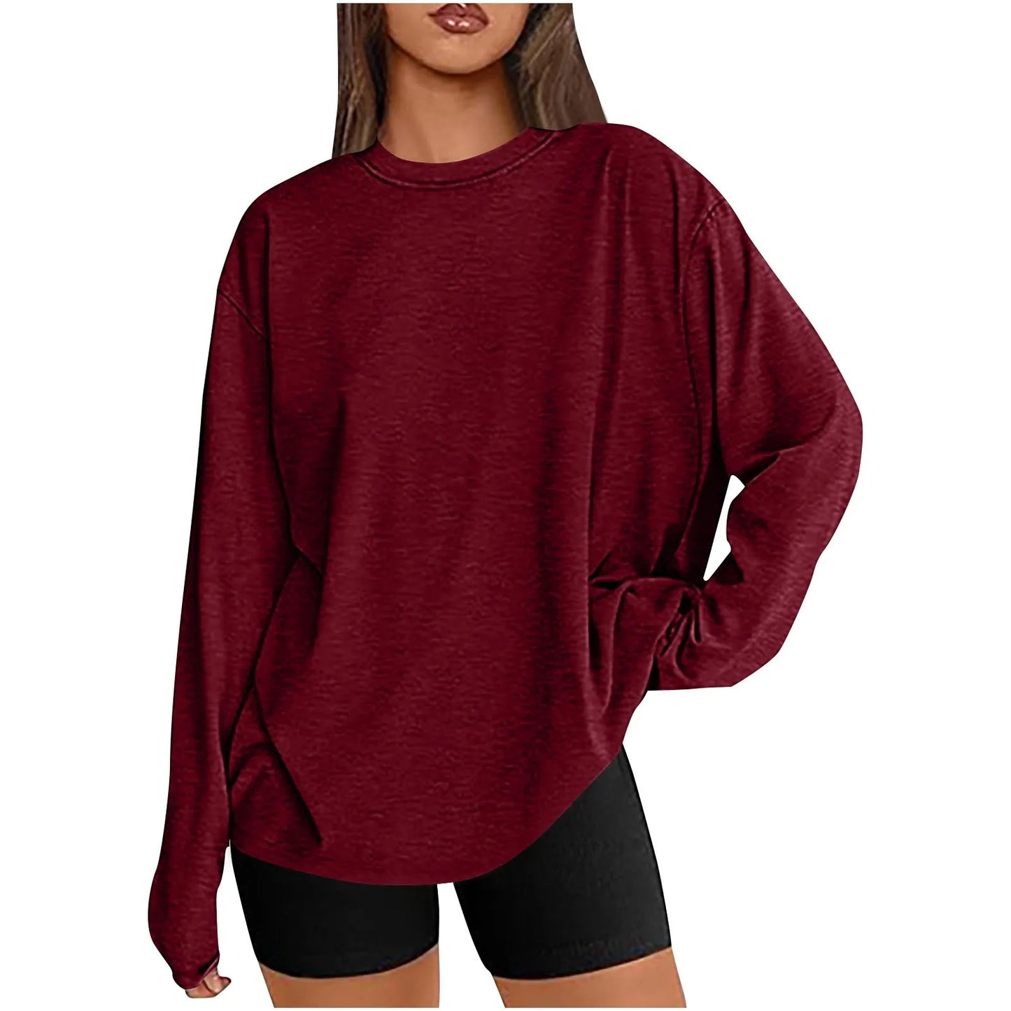 Long Sve T-irt Sle Women's Top Base irt Casual Loose Fit Polyester Long T-irt Crew Ne Polyester Fiber Summer T-S...