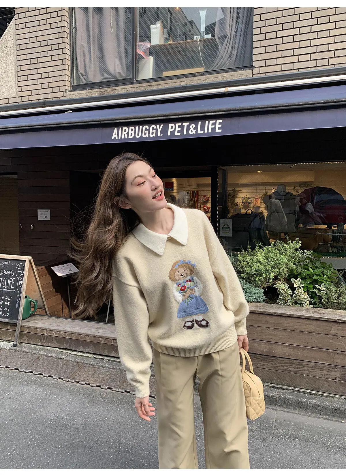 High Quality French Vintage Luxury Bear Jacquard Sweater For Women Autumn New Fashion Korean Casual Loose Pullover Knitted Tops