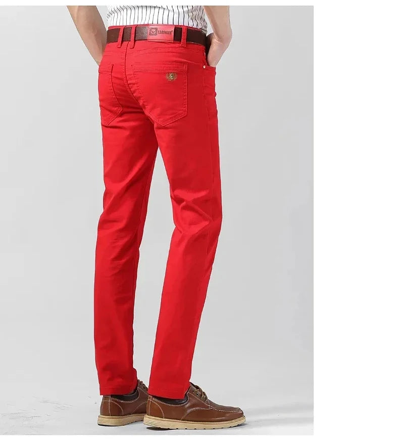 Men's Colorful Denim Stretch Stretch Jeans New Elastic Yellow Pink Red Slim Male Clothing Simple Business Denim Trousers