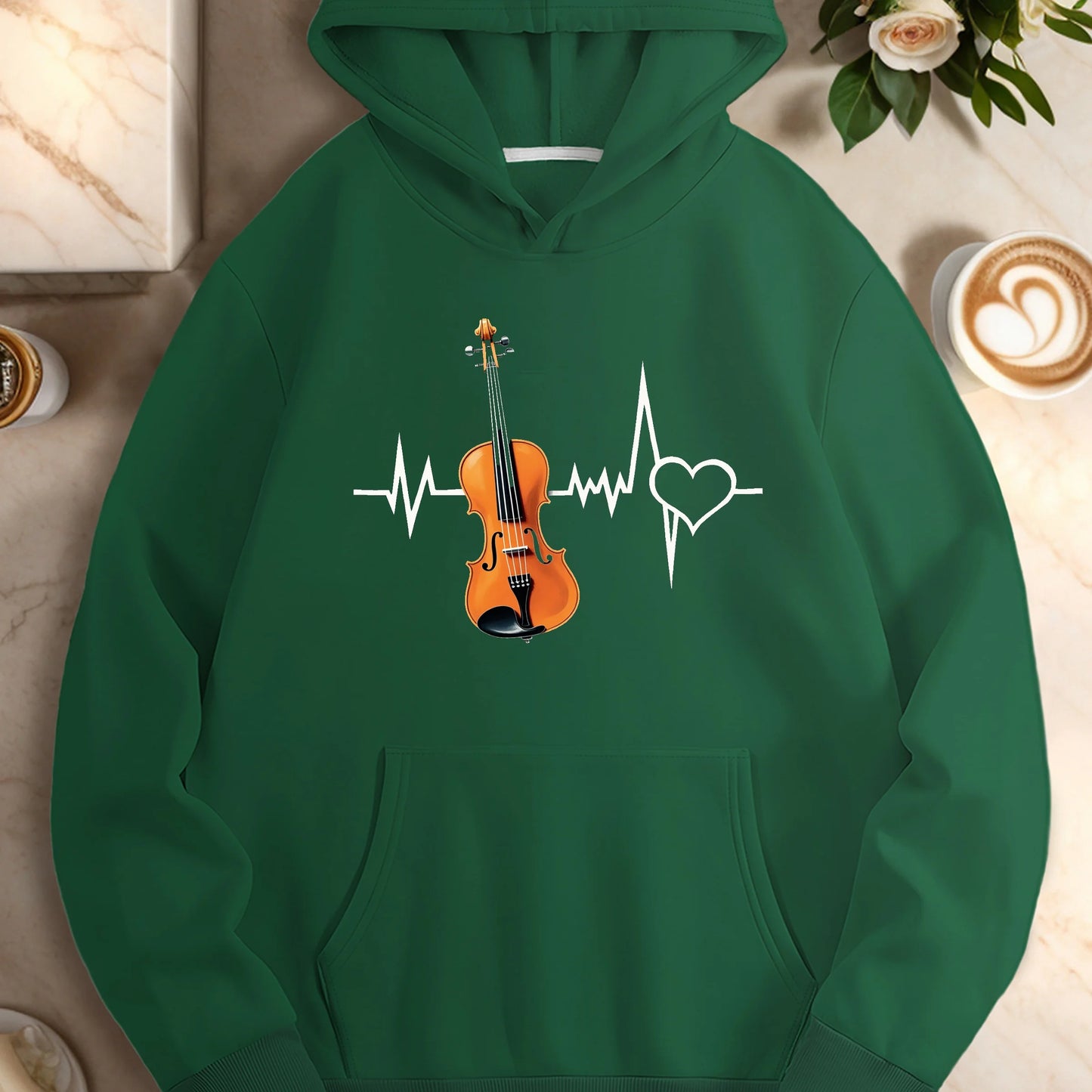 Violin with heartbeat cardiogram  women's casual hoodies
