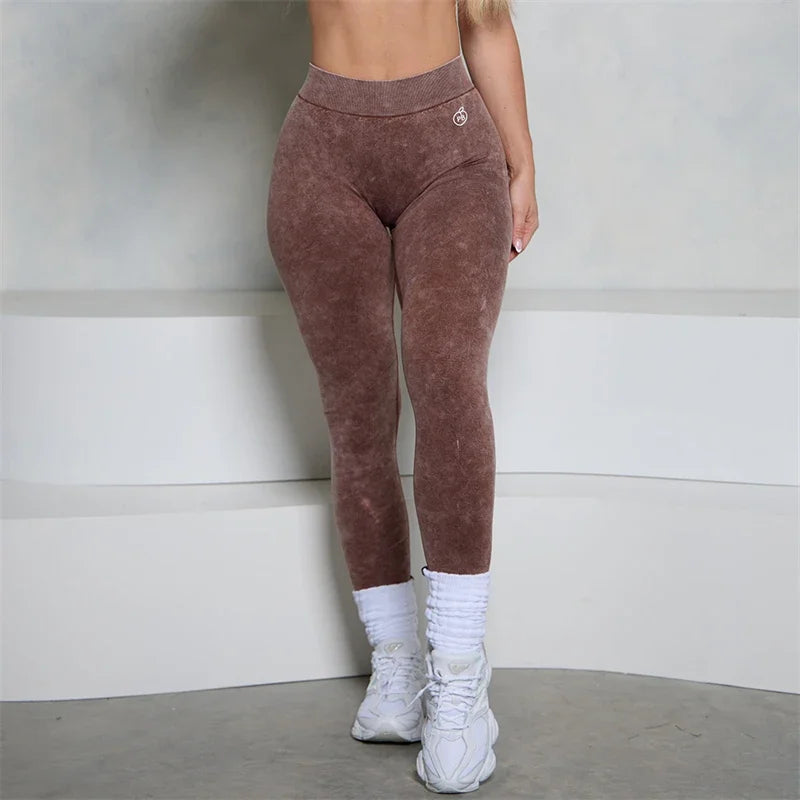 Leggings Women BUM Low V-Back Scrunch Butt Leggings Acid Wash Denim Blue Women Seamless High Stretch Sports Yoga Pants Women Gym Cycling