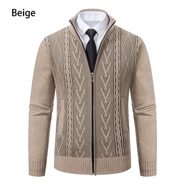 Men's Long Sleeve Knitted Tops Velvet Warmth Casual Autumn Winter Fashion High Collar Multi-Functional Jacket Winter Casual Tops