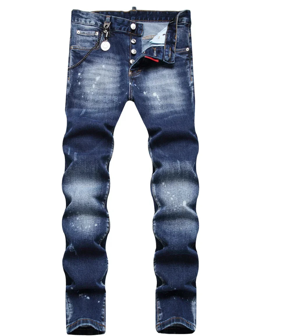 Men's Ripped Jeans Luxury Brand Light Blue Holes Long Trousers Quality Male Fashion Stretch Slim Pants Men Skinny Jeans