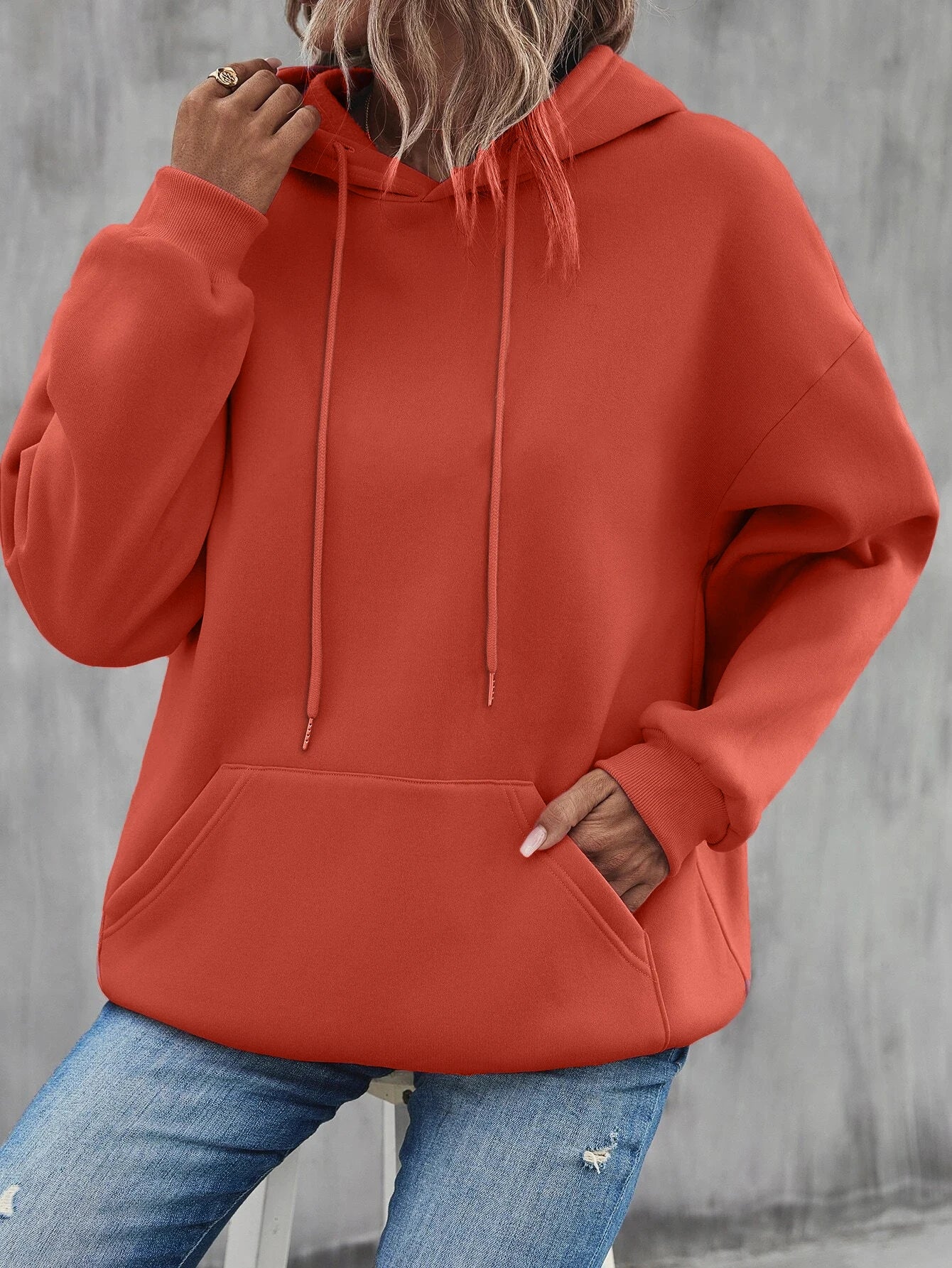 Solid Color Casual Hoodie For Female Pocket Creative Hoody All-Match Street Clothes Womens Fleece Unisex Pullovers