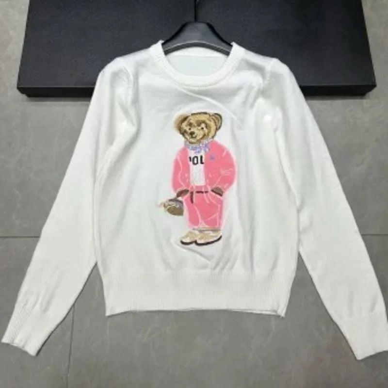 High Quality Fall Winter New Fashion Lazy Cartoon Bear Embroidery Loose Knitted Sweater Tops Women Casual Pullover Sweater Pull