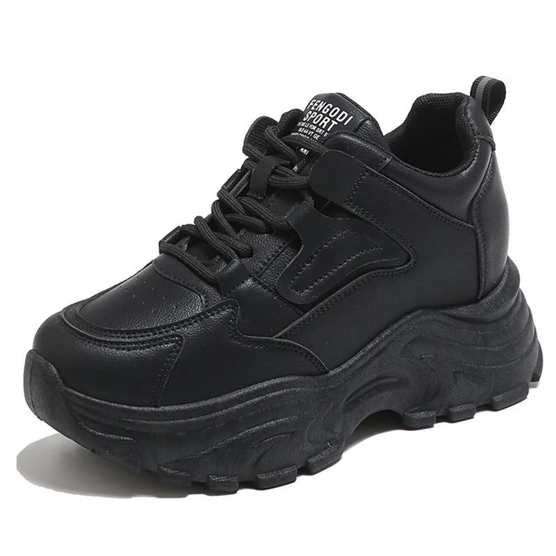 Women Sneakers Lace-Up Thick Bottom Vulcanize Shoes Woman Pu Leather Breathable Sports Shoes Ladies