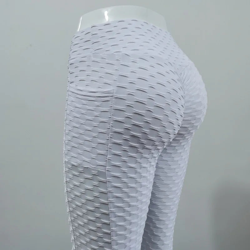Leggings Women Fashion Pocket Bubble Pants Stretchy Slim Leggings Gym Running Cycling Fitness Pants High Waist Hip Lift Leggings Female