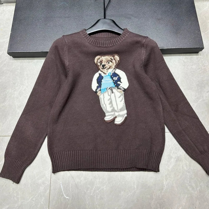 High Quality Light Luxury French Bear Embroidered Knitted Cardigan For Women New Fashion Casual Loose Sweater Coats Pulls Femmes