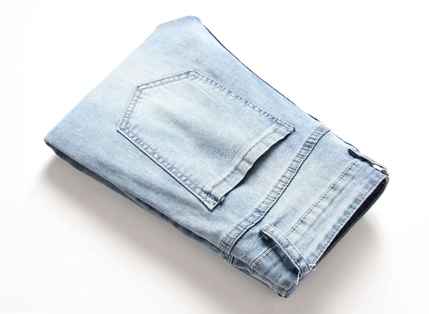 Men Vintage Wash Solid Denim Trouser Mens Casual Slim Fit Pencil Denim Holes Pants 2024