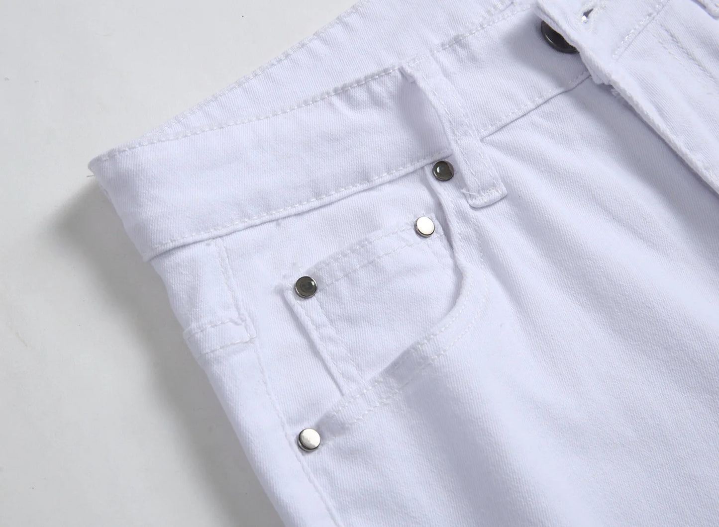 Men Vintage Wash Solid Denim Trouser Mens Casual Slim Fit Pencil Denim Holes Pants 2024