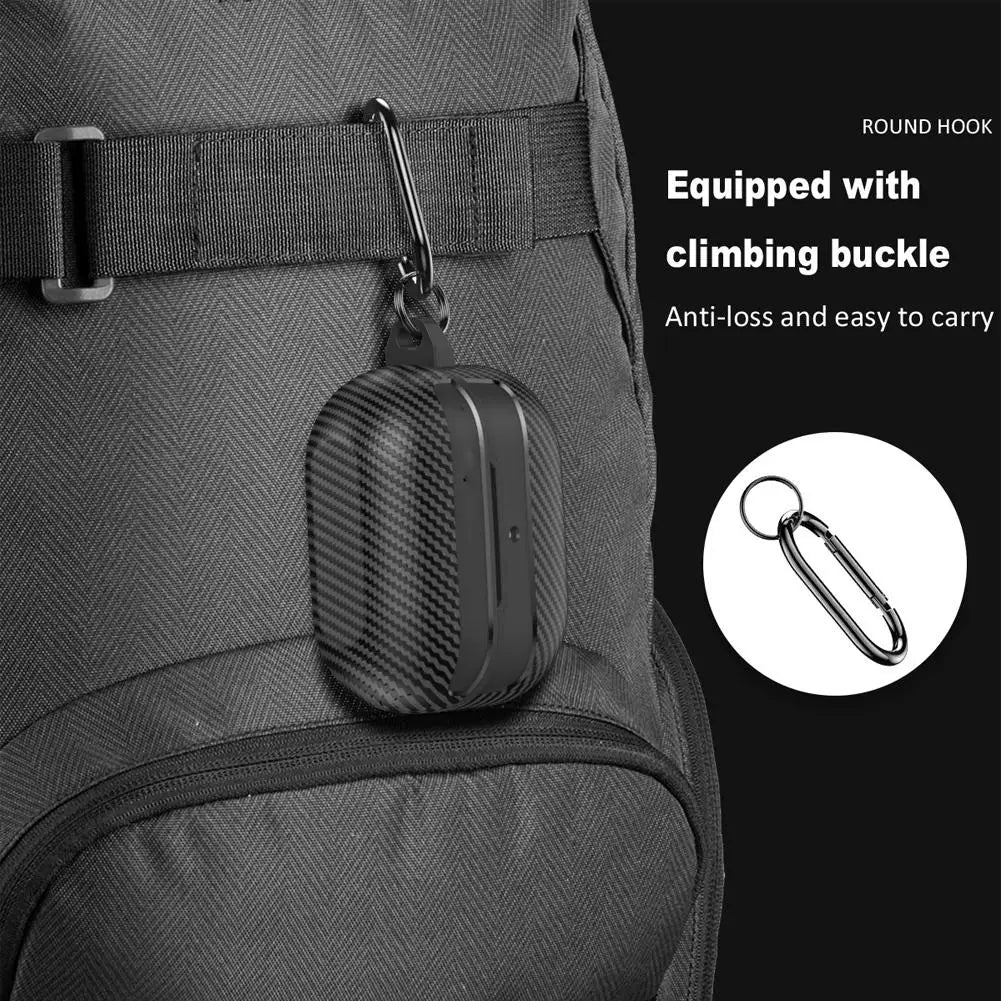 For Samsung Galaxy Buds 3 Pro Earphone Case With Climbing Buckle Cover Shockproof Dustproof TPU Carbon Fiber Texture Shell ﻿