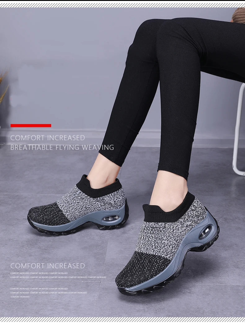 Women Sneakers Fashion Breathable Walking Mesh Platform Shoes Sneakers for Women Gym Vulcanized Shoes Black Female Footwear