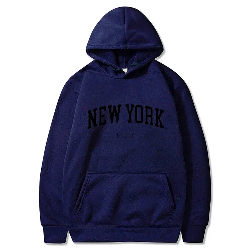 Men Women New York U.S.A City Hoodies Fashion Letter Printed Graphic Sweatshirts Loose Casual Harajuku Hooded Pullover Sportwear