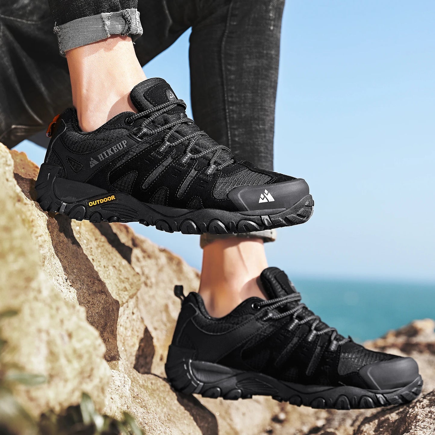 Sneakers Men's Hiking Shoes Suede Leather Outdoor Shoes Wear-resistant Men Trekking Walking Hunting Tactical Sneakers