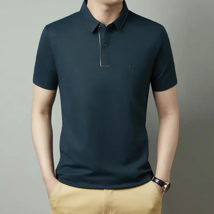 Polo Shirt Seamless Premium Luxury Cool Fabric Business Casual Golf Slim Fit Blouse Collar T-shirt
