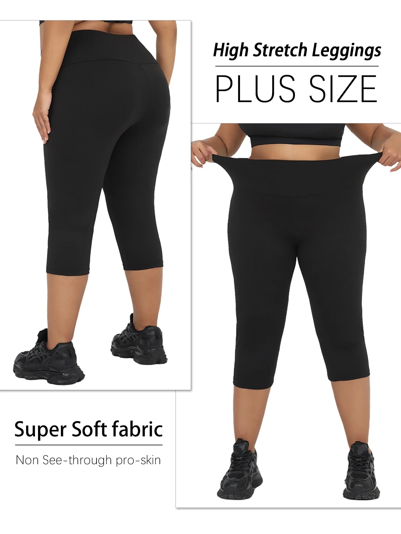 Plus Size Leggings for Women  Super soft High Waisted Tummy Control Yoga Capri Pants  No See Through Workout Running Leggings