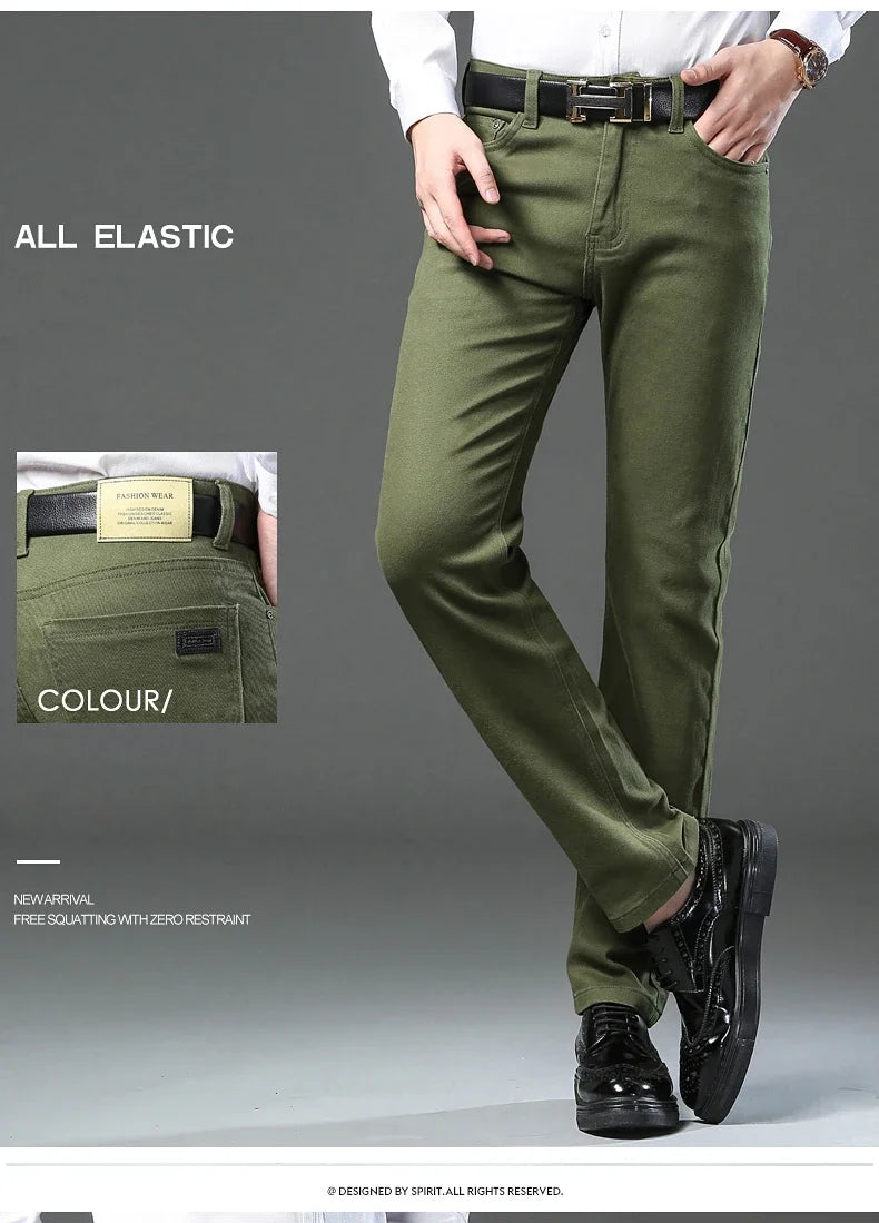 Men's Clothing Slim Jeans Fashion Brown Business Casual Stretch Denim Pants Male Brand Trousers
