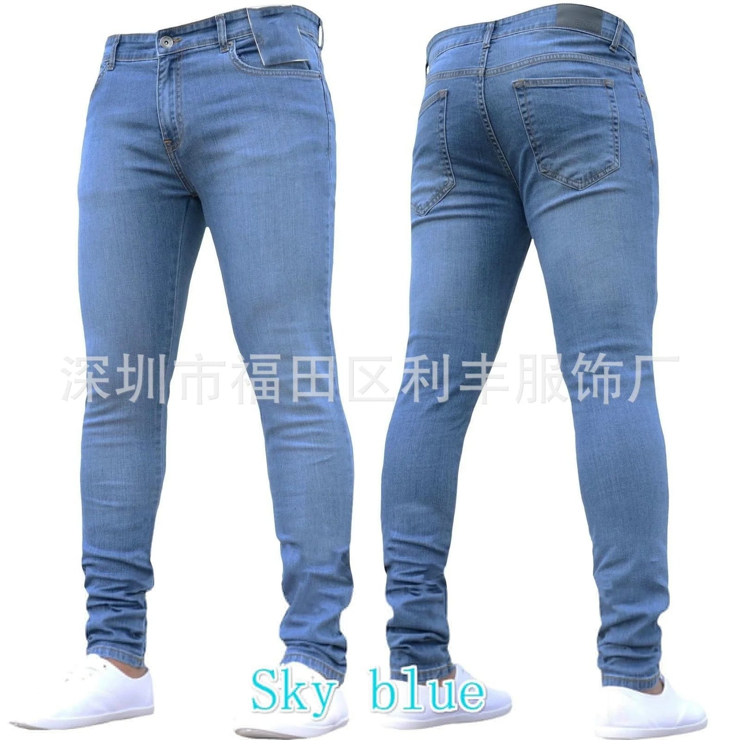 Men Jeans Pencil Pants Solid Color Mid Waist Slim Fit Pockets Slight Strech Spring 2024 Ankle Length Denim Casual Zipper