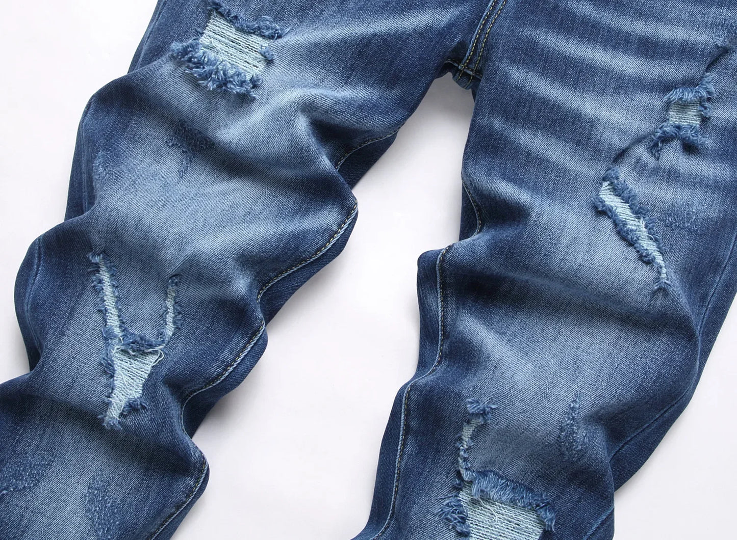 Men's Ripped Jeans Luxury Brand Light Blue Holes Long Trousers Quality Male Fashion Stretch Slim Pants Men Skinny Jeans