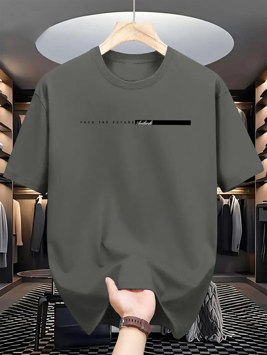 Men Short Sleeve Summer men's 100% cotton casual loose fit large letter print round neck short sleeved T-shirt top High Street Unisex style