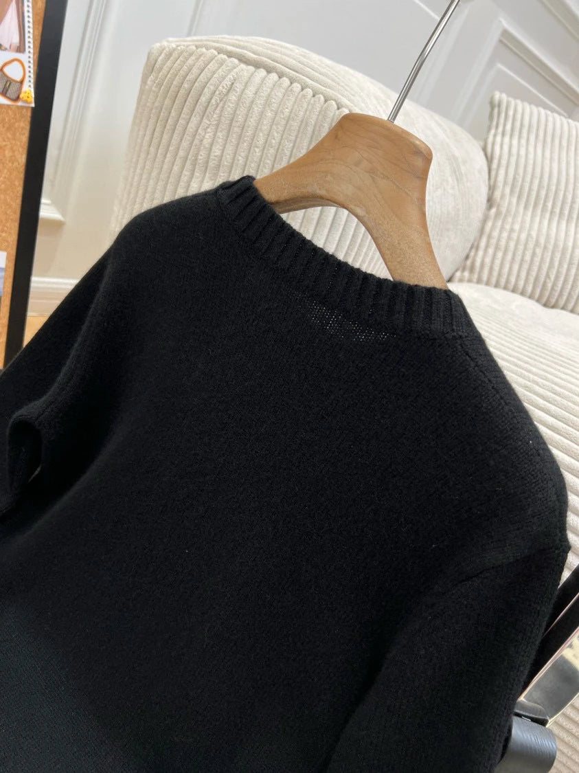 European Style Luxury Brand Loose O-Neck Bear Pullover Tops Knitwear Woman Long Sleeve T-shirt Ladies Wool Knitted Sweater Tops