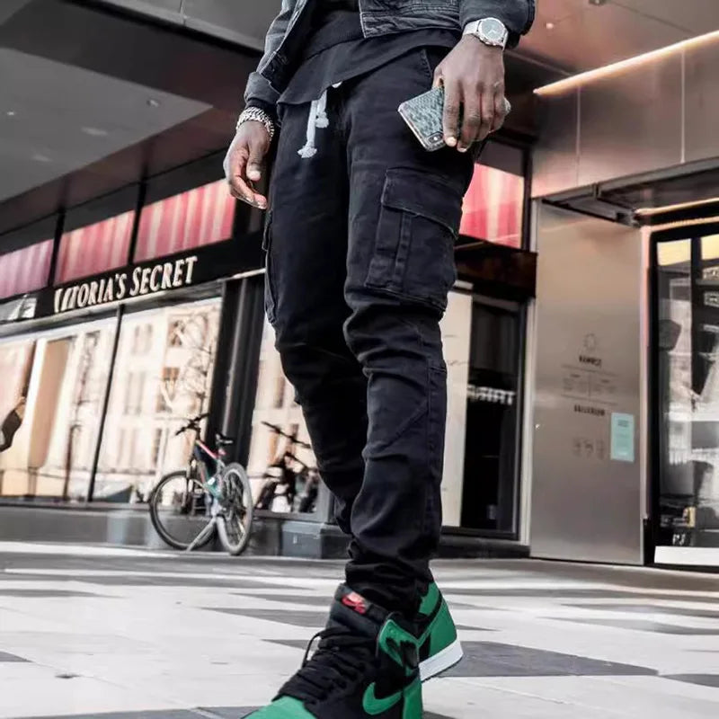 Men's Slim Fit Denim Pants Street Motorcycle Ankle binding High-quality Fashion Tight Fitting Cut Multiple Colors Choose From