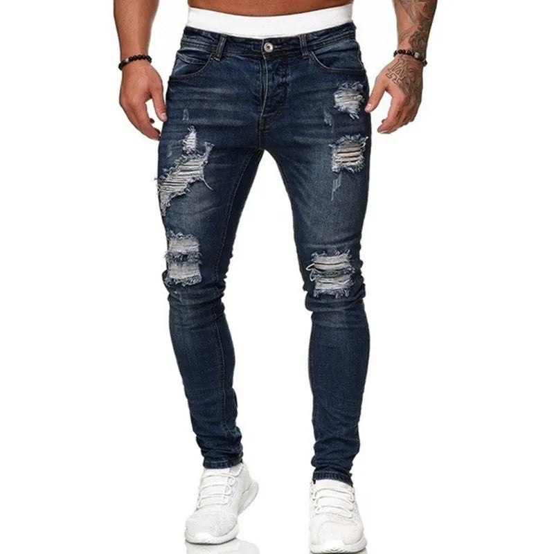 Men Vintage wash Solid Denim Trouser Mens Casual Slim fit pencil denim Pants hot sale