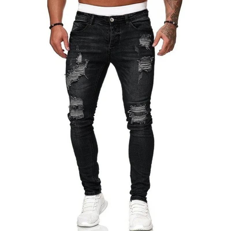 Men Vintage wash Solid Denim Trouser Mens Casual Slim fit pencil denim Pants hot sale