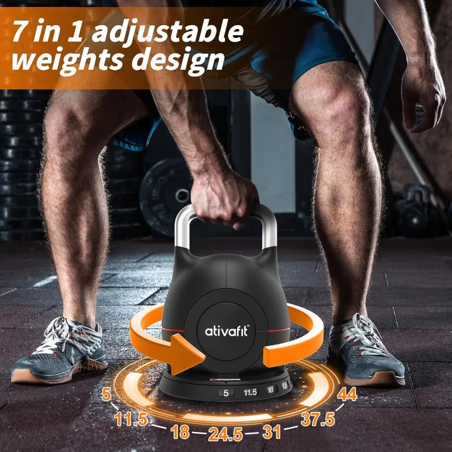 Adjustable Kettlebell 5-44lbs with Solid Aluminum Handle and Quick Adjustment Weights Safety Locking System for