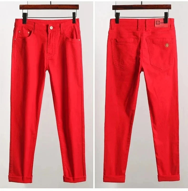 Men's Colorful Denim Stretch Stretch Jeans New Elastic Yellow Pink Red Slim Male Clothing Simple Business Denim Trousers