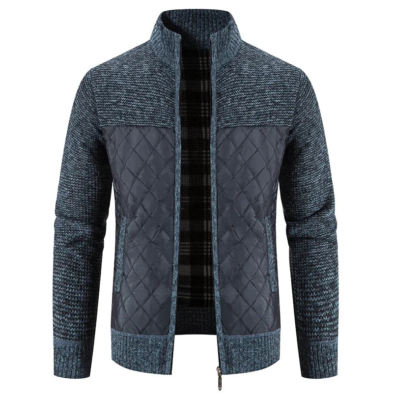 Sweater Jacket Fashion Winter Coat Fleece Hoodies High Quality Luxury Checkered Hooded Knit Cardigan Male Outer Wear