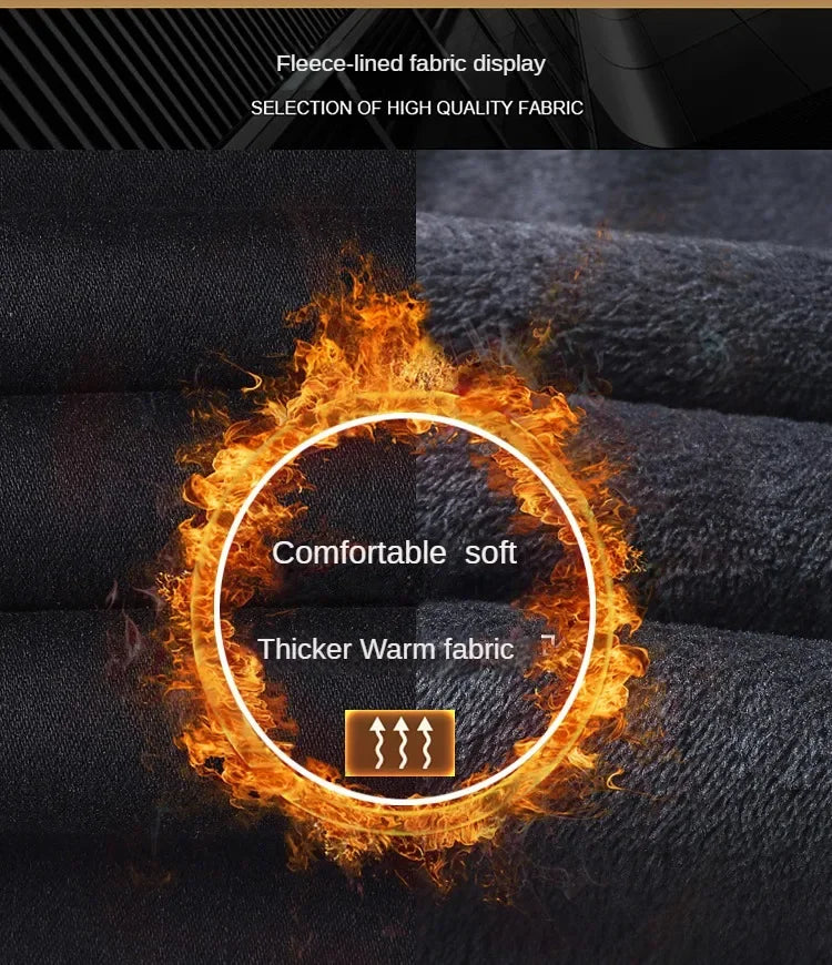 Men Slim Fit Stretch Thick Velvet Pants Warm Jeans Casual Fleece Trousers Male