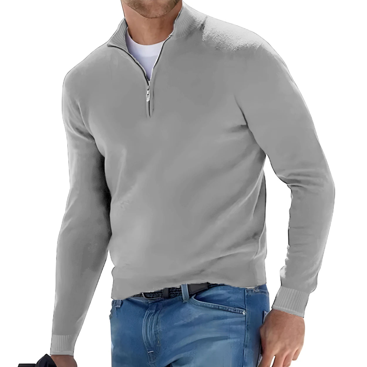 Men's Sweatwear Warm Pullover Solid Color Half Zipper Casual Sweater Slim V-neck Long Sleeve