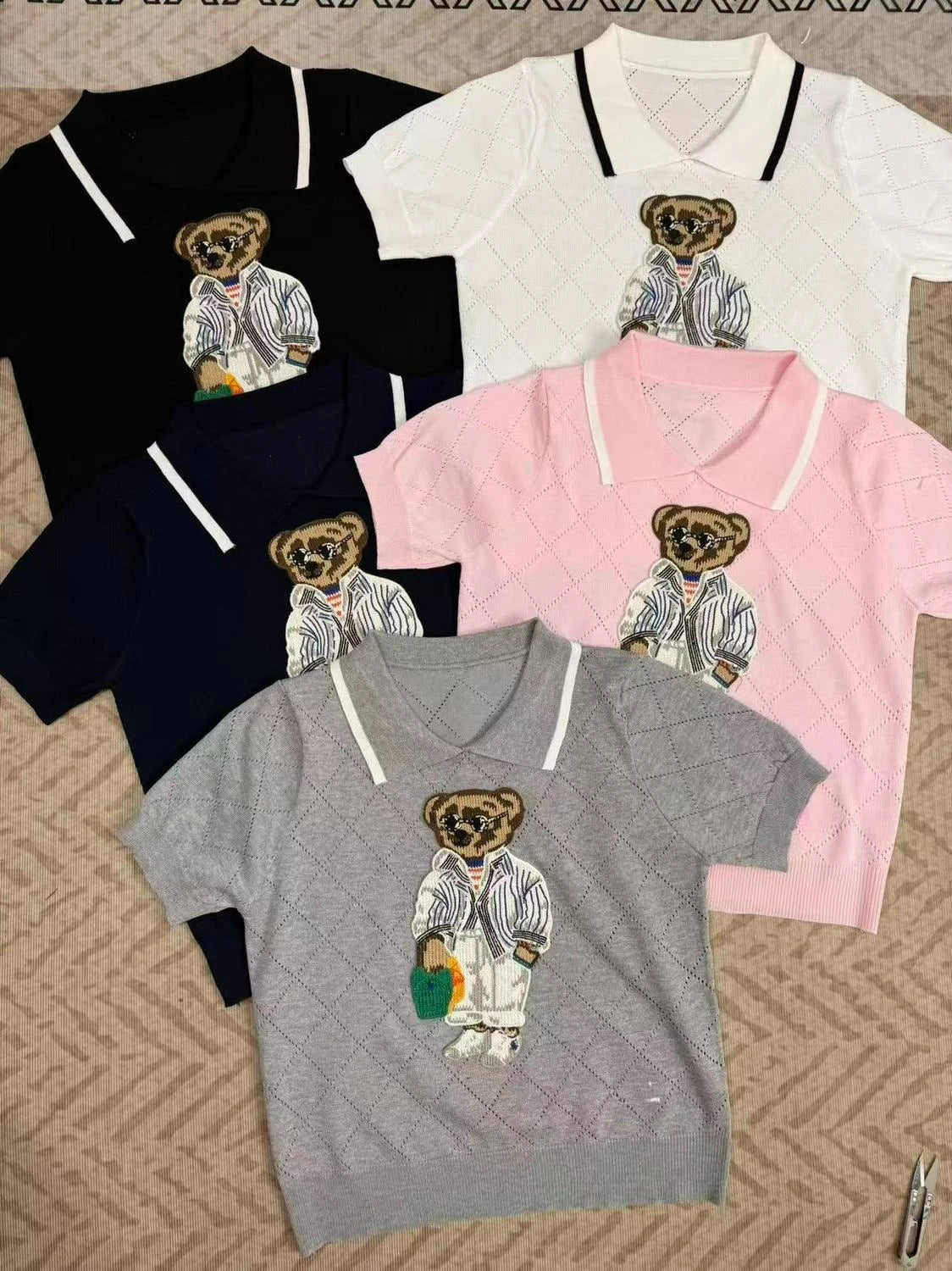 Cartoon Bear Thin Knit Pullover Women 2026 New Summer Short Sleeve Sweater Jumper Cropped Tops Fashion Women's Clothes