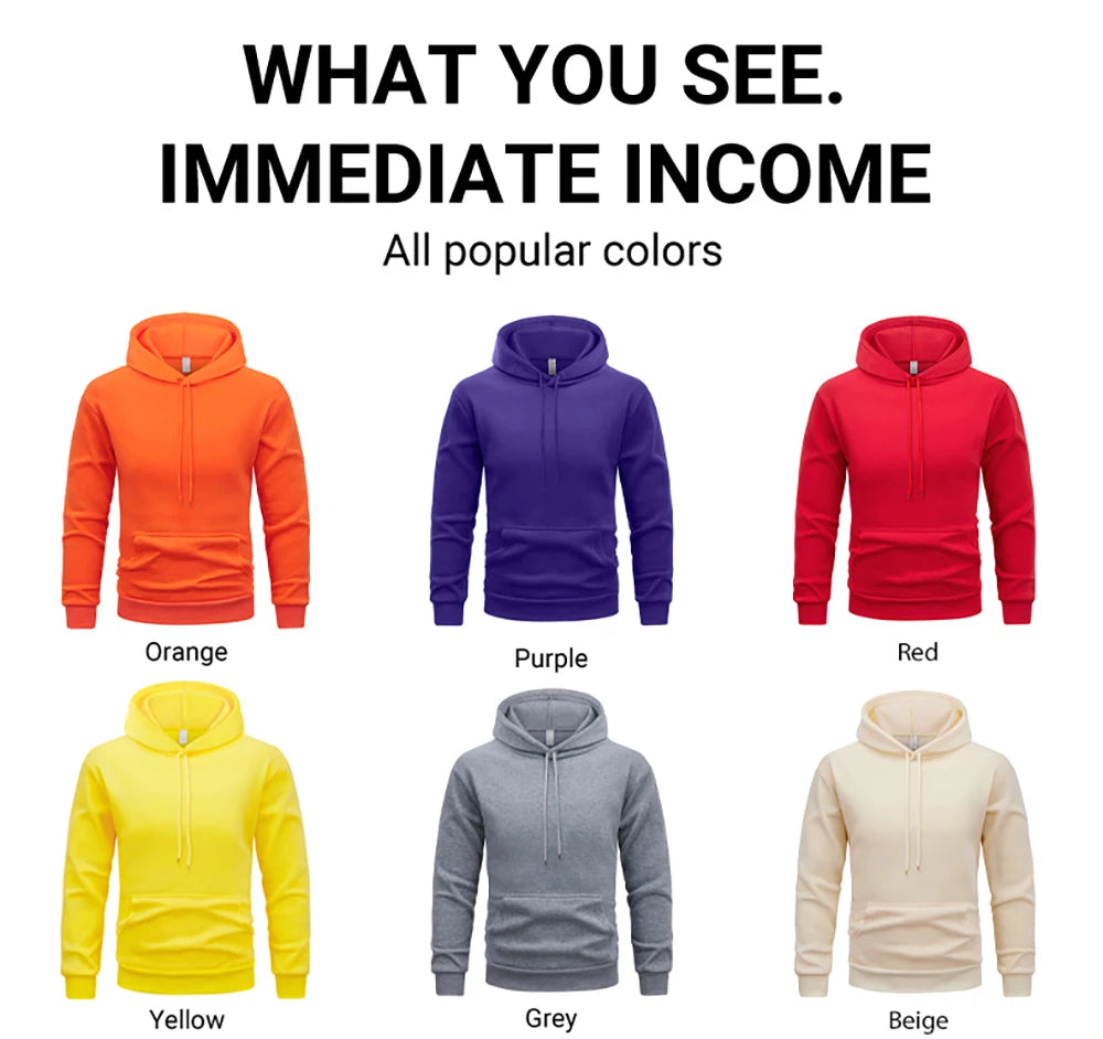Autumn Solid Sweatshirts Unisex Street Comfy Sportswears Fleece Soft Hoodie Man's Fashion Warm Streetwear Casual Jogging Clothes
