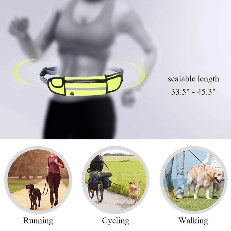 Dog Running Waist Leash Nylon Pet Leash with Waist Bag Retractable Elastic Belt Dog Traction Rope Reflective Belt Buckle