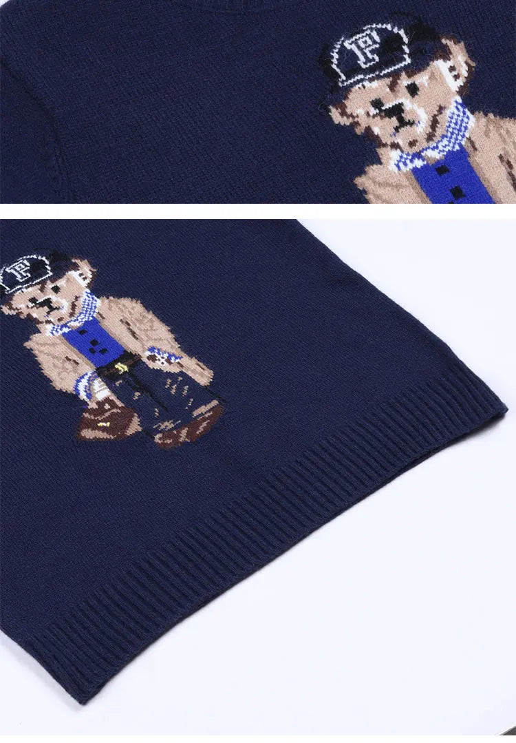 Crochet Bear Knit Sweater Pullover Women Jacquard Knitwear 2024 Autumn Winter RL Tops Coat Luxury Designer Brand Lauren Clothing
