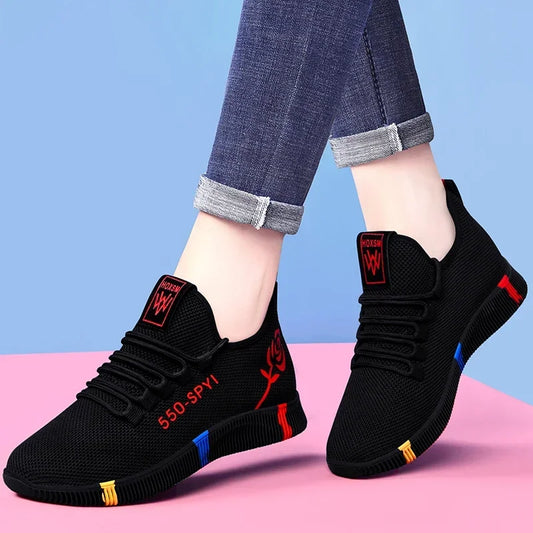 Women Sneakers  Vulcanized Shoes Air Mesh Light Soft Sneakers Female Flats Platform Lace Up Casual Shoes Basket Femme