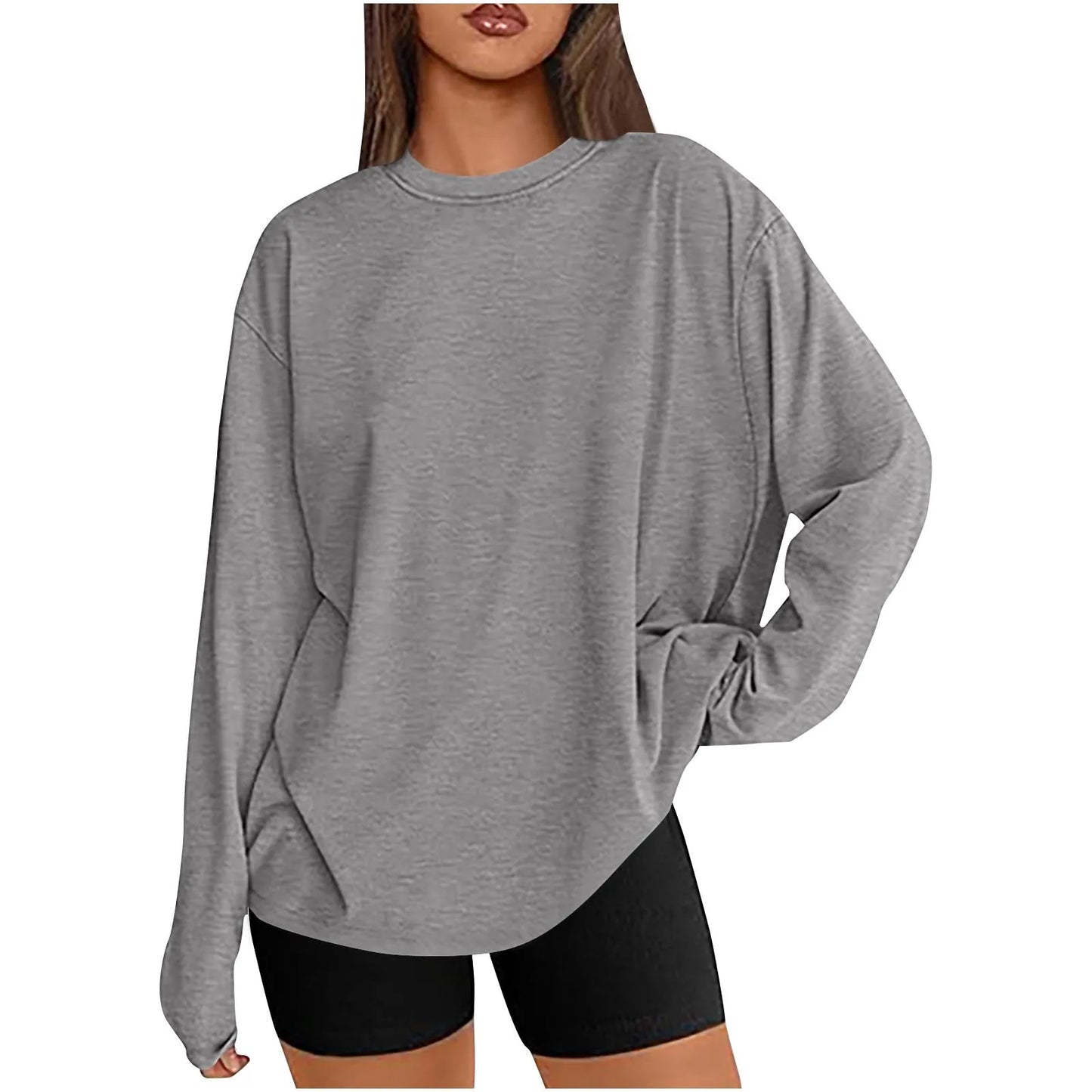 Long Sve T-irt Sle Women's Top Base irt Casual Loose Fit Polyester Long T-irt Crew Ne Polyester Fiber Summer T-S...