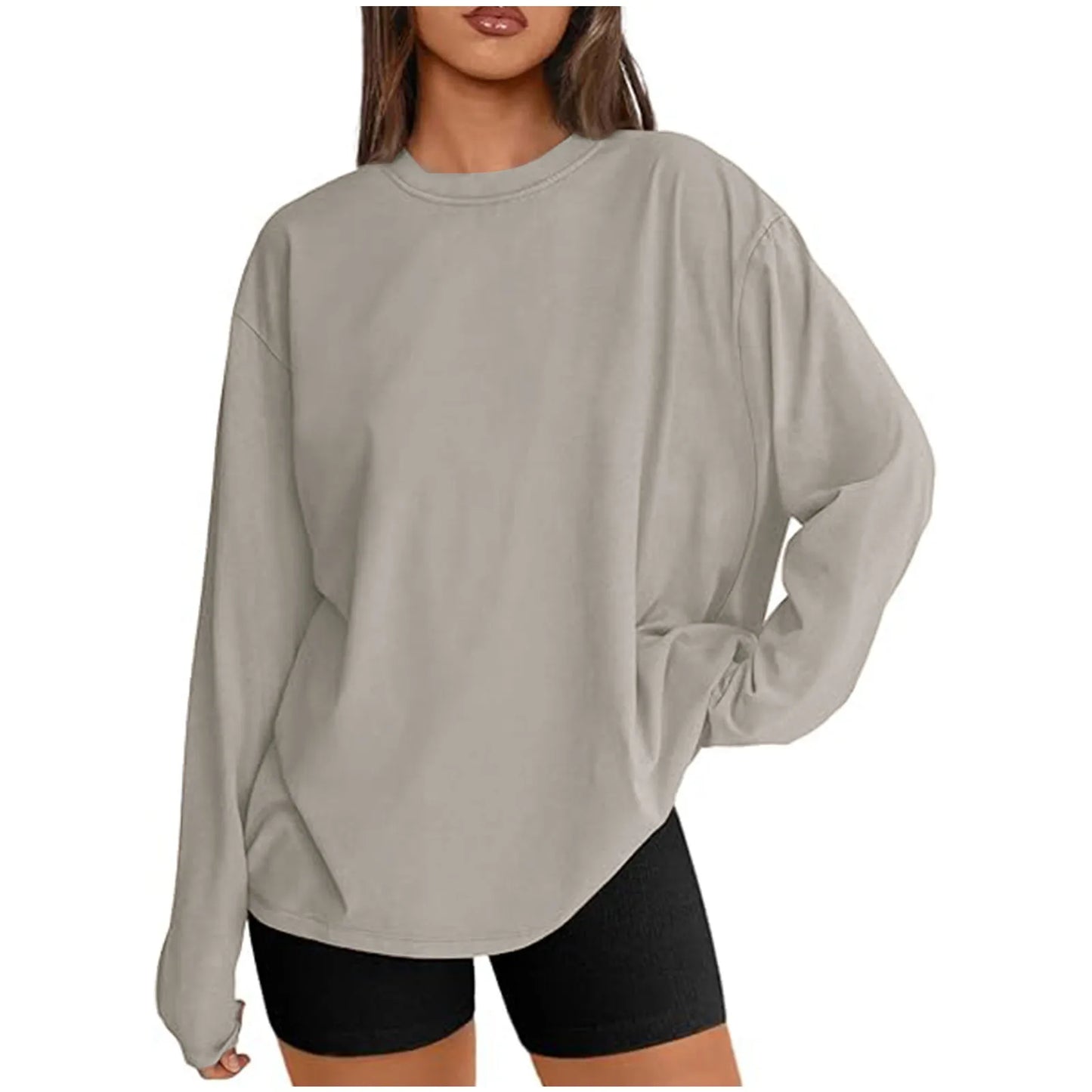 Long Sve T-irt Sle Women's Top Base irt Casual Loose Fit Polyester Long T-irt Crew Ne Polyester Fiber Summer T-S...