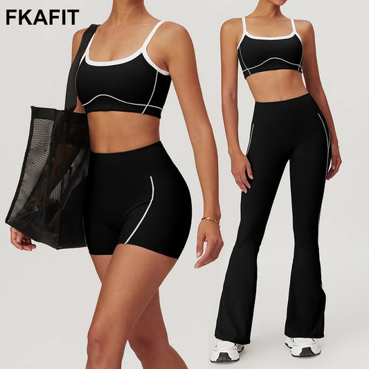 Legging Yoga Set Women Sport Bra Gym Workout Legging High Waist Wide Flare Pant Fitness Sports Shorts Active Wear Suit
