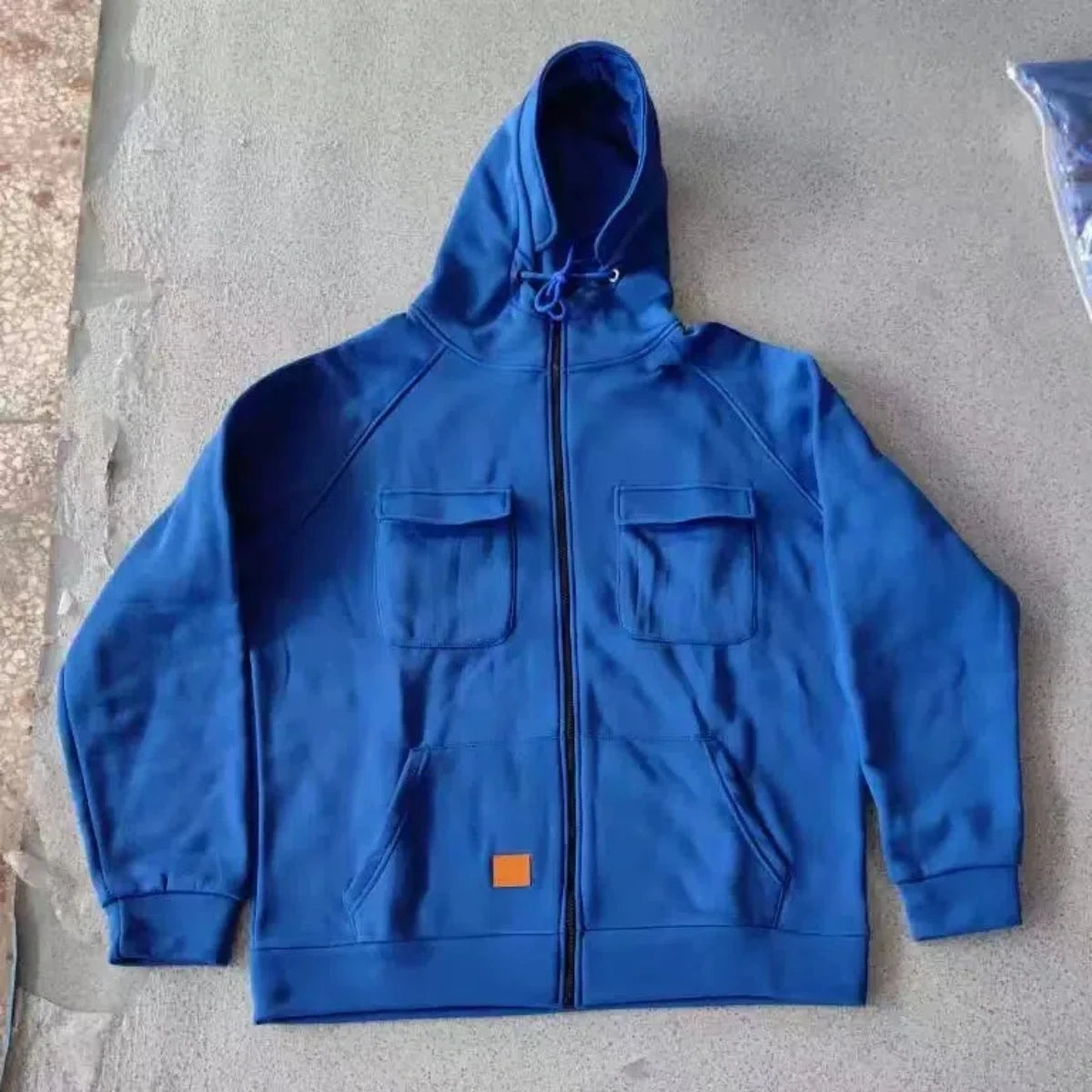 JUMPER Solid-Color Zipper Pullover Hooded Sweater Casual Loose Street-Style Multi-Pocket Hooded Sports Coat